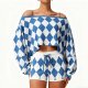 Women's casual loose-fitting home suit with detachable diamond pattern design